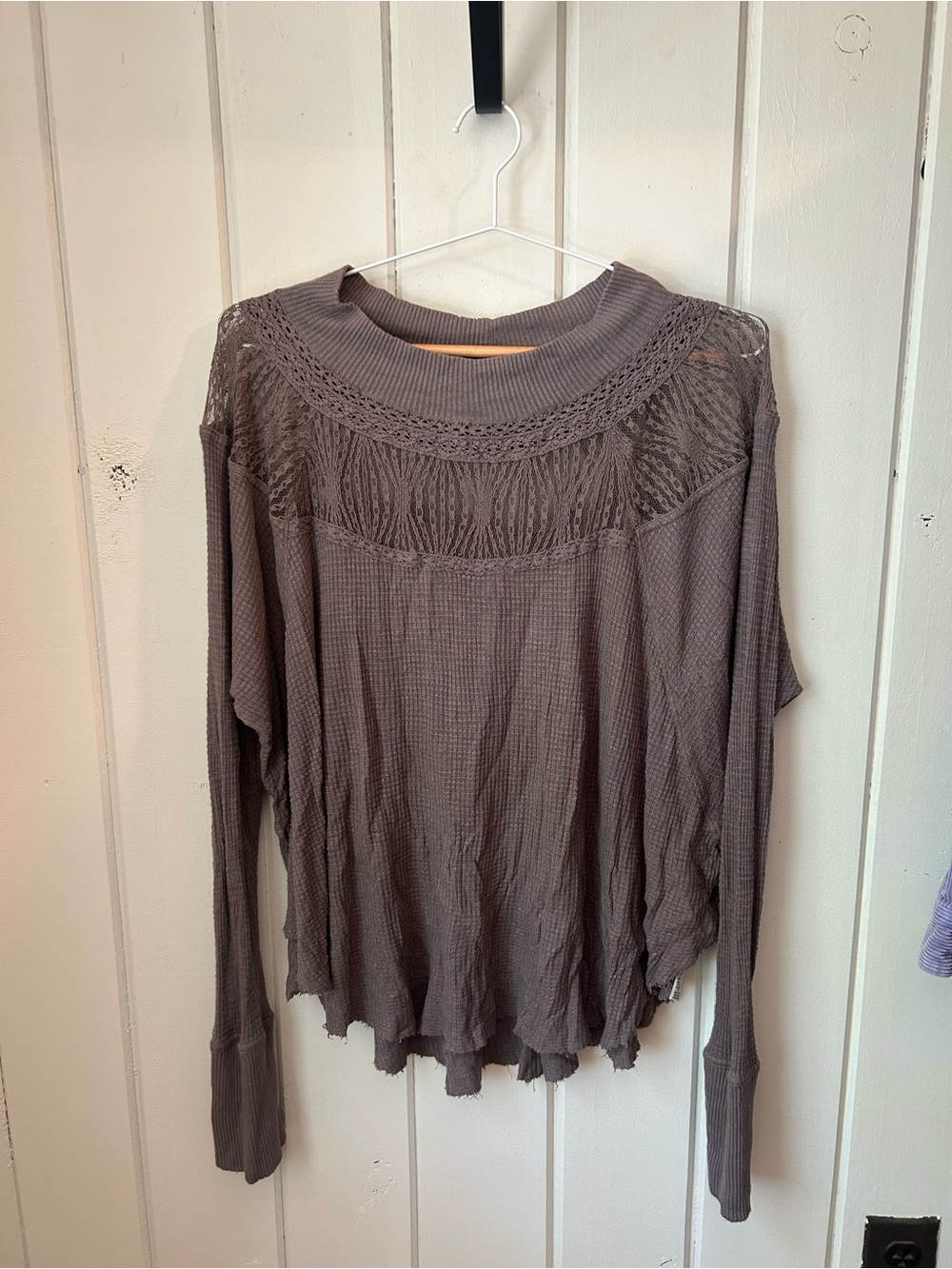 Free People Taupe Lace waffle knit Long Sleeve Top - Picture 2 of 7